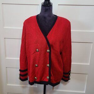 Mita Red Knit Military‑Style Cardigan – Size 14P – Made in USA